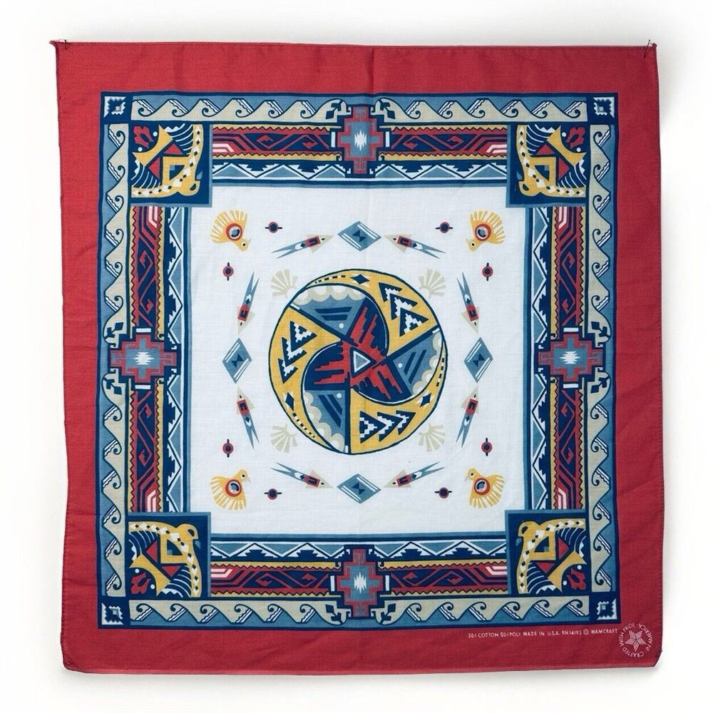 Vtg Native American Bandana Handkerchief Tribal Southwestern Made USA Warcraft